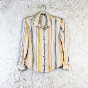 Sundry long sleeve striped cotton lightweight button down shirt
